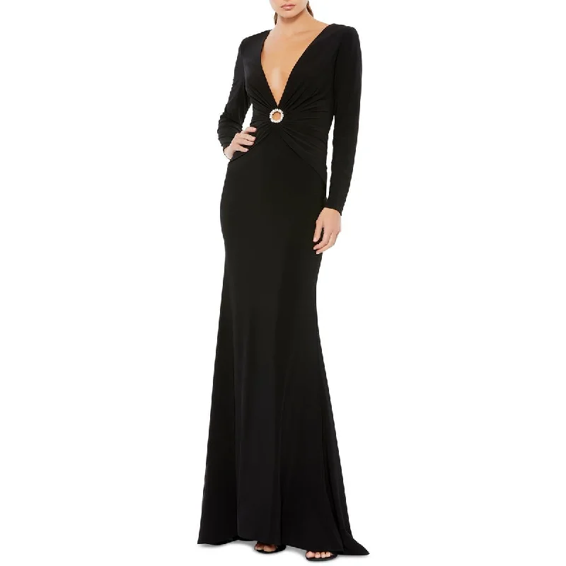 Womens Plunging Maxi Evening Dress