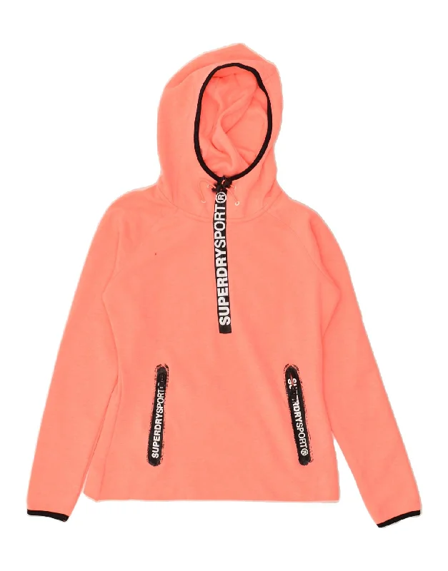 SUPERDRY Womens Graphic Zip Neck Hoodie Jumper UK 10 Small Orange