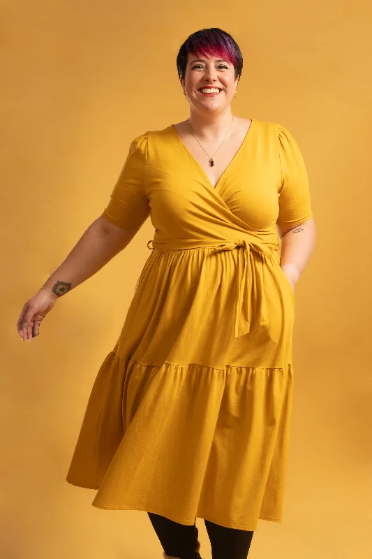 Murphy Ochre Tiered Hem Cotton Midi Dress