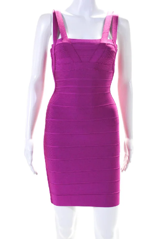 Herve Leger Womens Sleeveless Square Neck Stretch Knit Zinnia Dress Pink Small