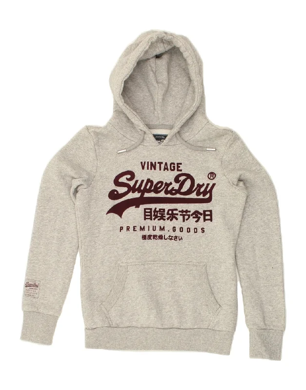 SUPERDRY Womens Graphic Hoodie Jumper UK 8 Small Grey Cotton