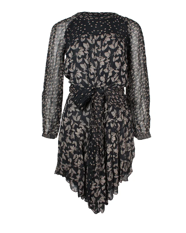 Isabel Marant Étoile Prewitt Leafprint Georgette Dress in Black Viscose