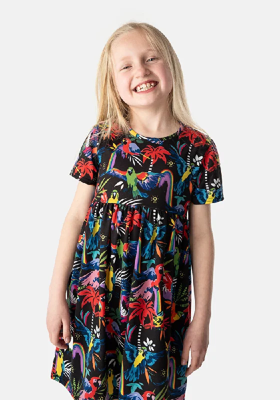 Children's Rainbow Parrots Print Dress (Jena)