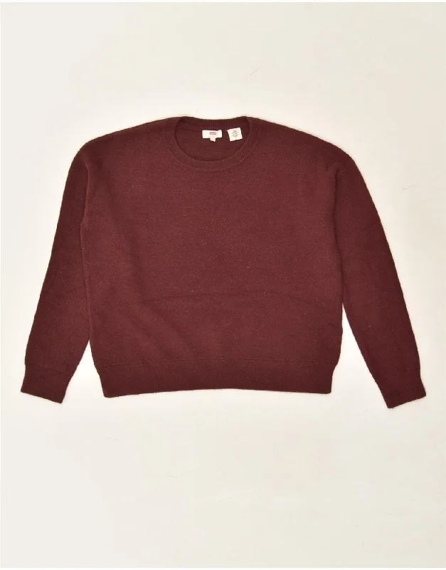 LEVI'S Womens Crew Neck Jumper Sweater UK 14 Medium Maroon Cotton