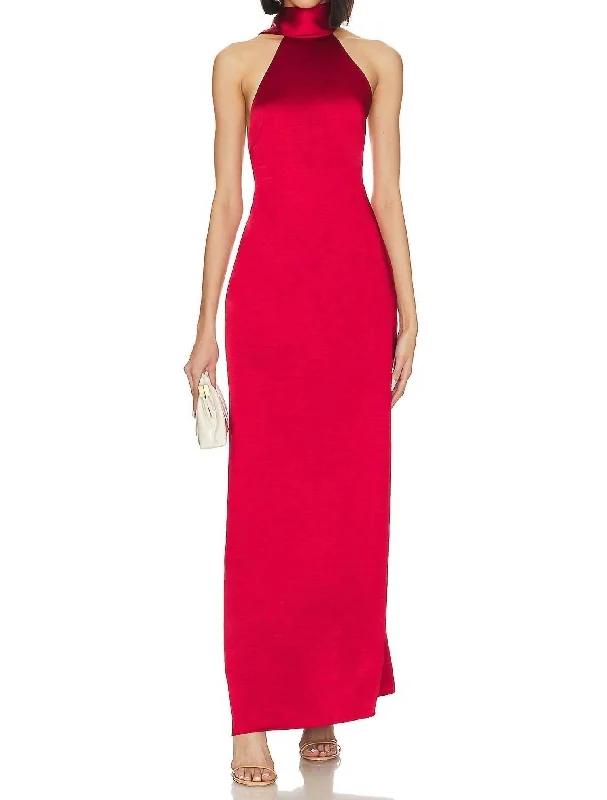 Raveena Halter Scarf Maxi Dress In Cherry Red