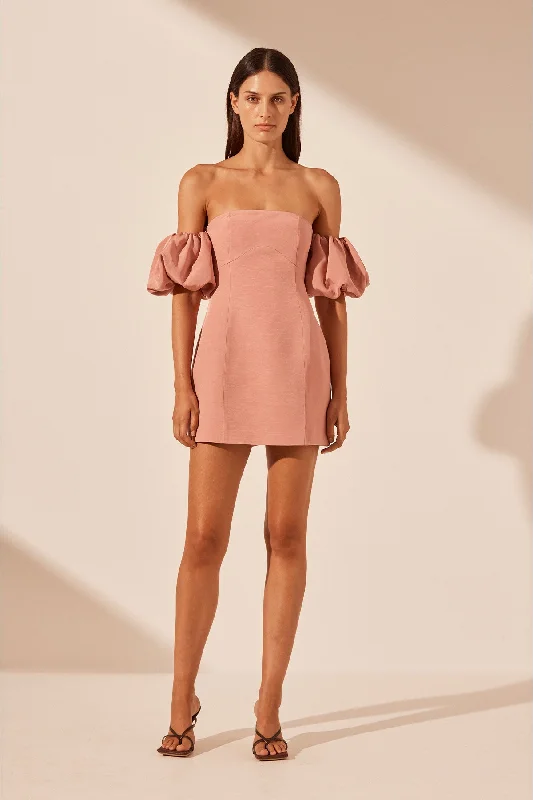 VENTO PUFF SLEEVE CONTOUR MINI DRESS - ROSE DAWN