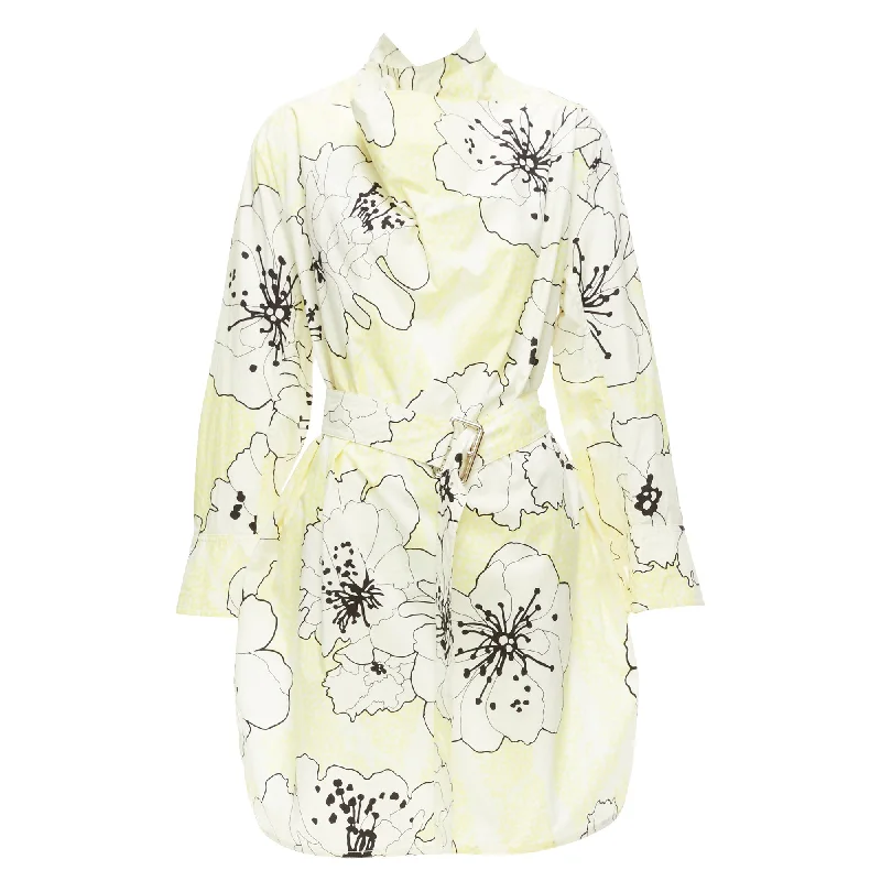 Marni Cotton Floral Print Belted Cowl Neck Dress