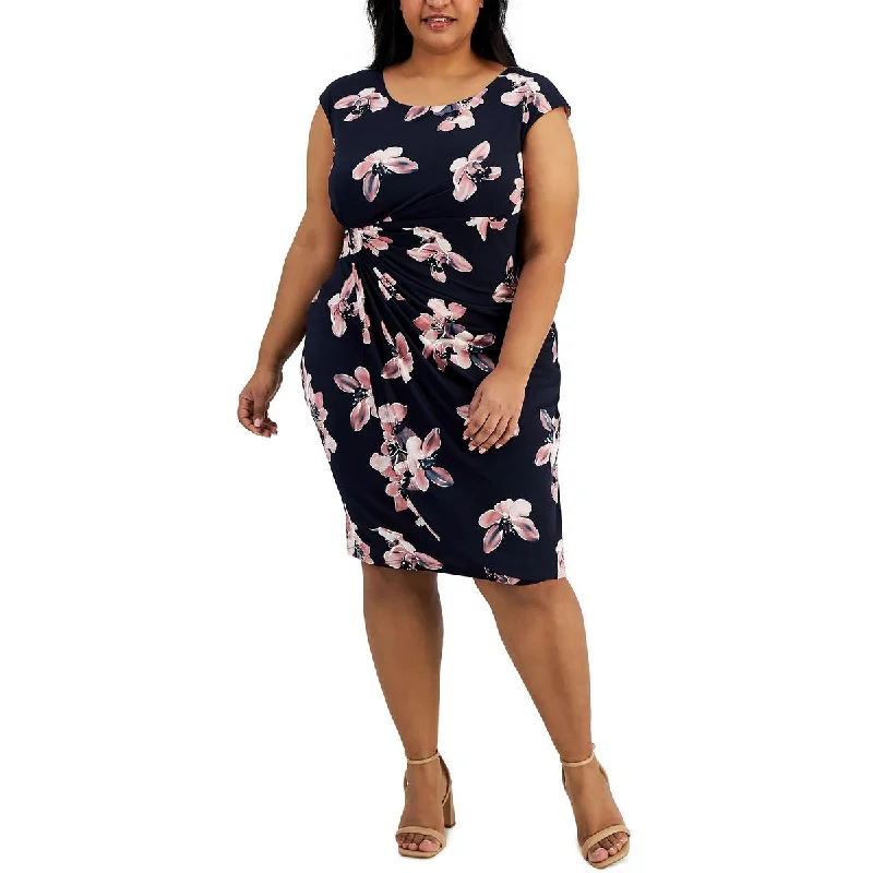 Plus Womens Printed Midi Sheath Dress