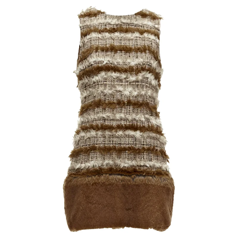 Chanel Fantasy Tweed Fluffy Faux Fur Trim Shift Dress