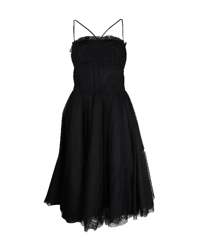 Dolce & Gabbana Ruched Lace Dress in Black Cotton