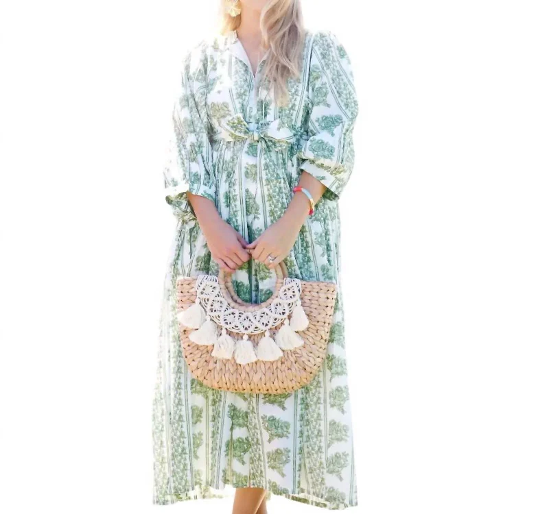 Gables Block Print Dress In Green/off White