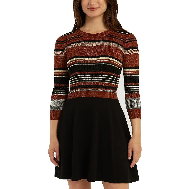 Juniors Womens Striped Fit & Flare Sweaterdress