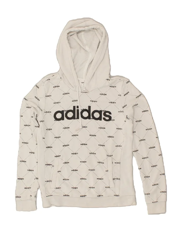 ADIDAS Womens Graphic Hoodie Jumper UK 4/6 XS White Cotton