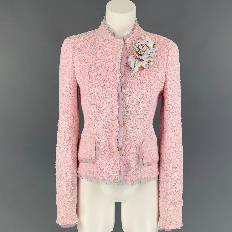 CHANEL 2004 Size 6 Pink Boucle Polyamide Bend Jacket