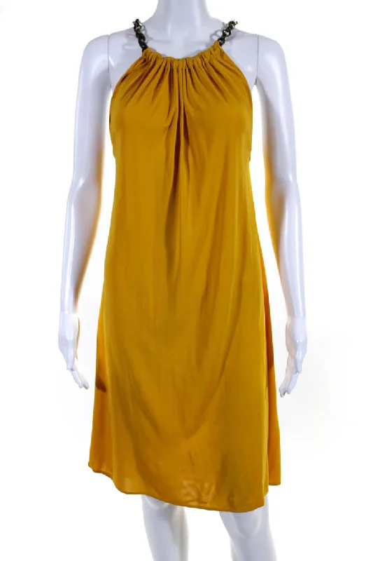 Yigal Azrouel Womens Matte Jersey Halter Sleeveless Shift Dress Yellow