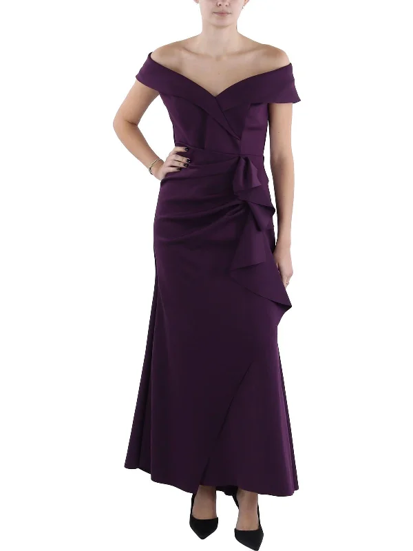 Petites Womens Off-The-Shoulder Long Evening Dress