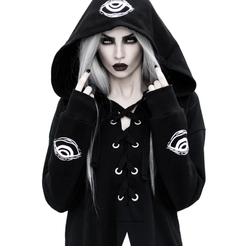 Shaman's Eye Oversized Jumper Hoodie |  Unisex Lace-up Black Cotton