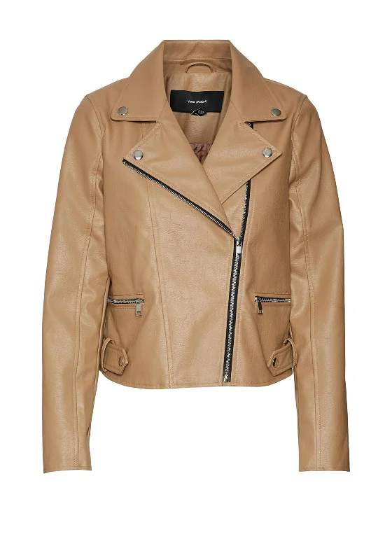 Vero Moda Nicole Leather Coated Biker Jacket, Camel