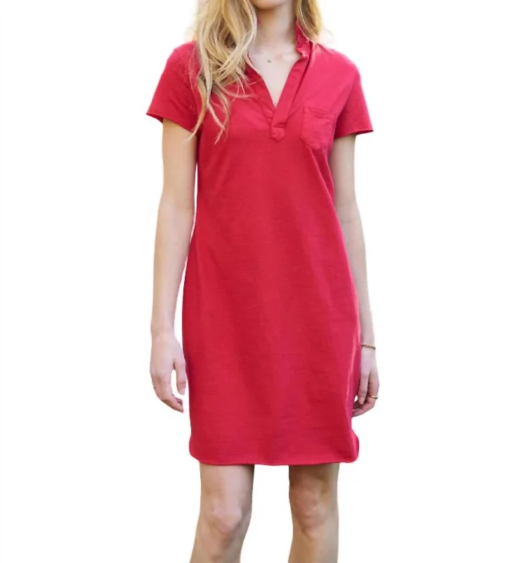 Short-Sleeve Polo Dress In Red