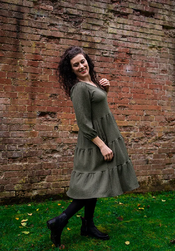 Hattie Khaki Tiered Hem Dress