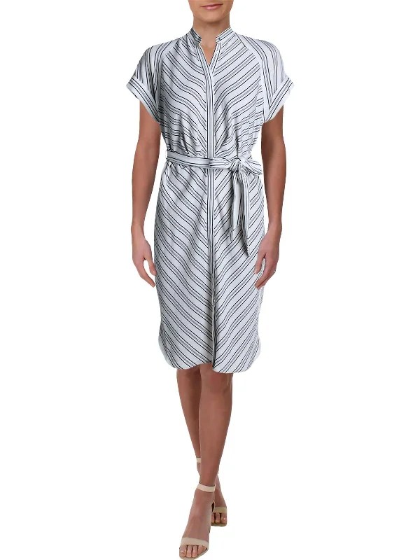 Petites Vica Womens Striped Short Sleeve Shirtdress