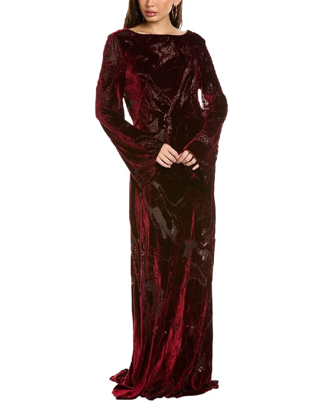 Alberta Ferretti Velvet Burnout Silk-Blend Gown