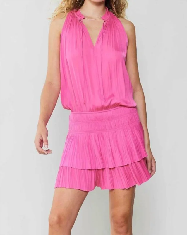 Cara Pleated Mini Dress In Azalea