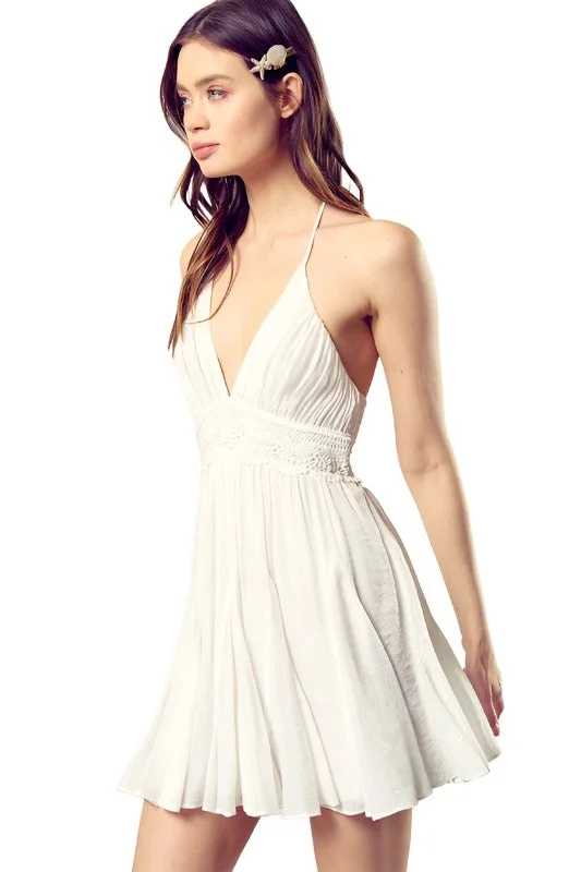 Lace Trim Back Drawstring Dress