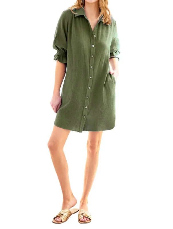 Miller Gauze Dress In Olive