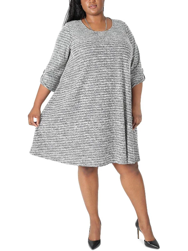 Plus Womens Textured Knit Shift Dress