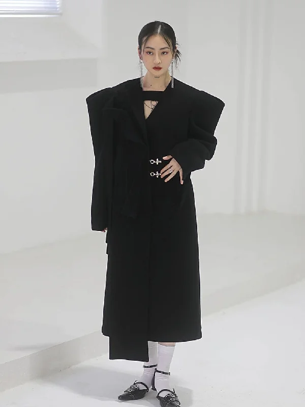 Power-Shoulder Long Coat