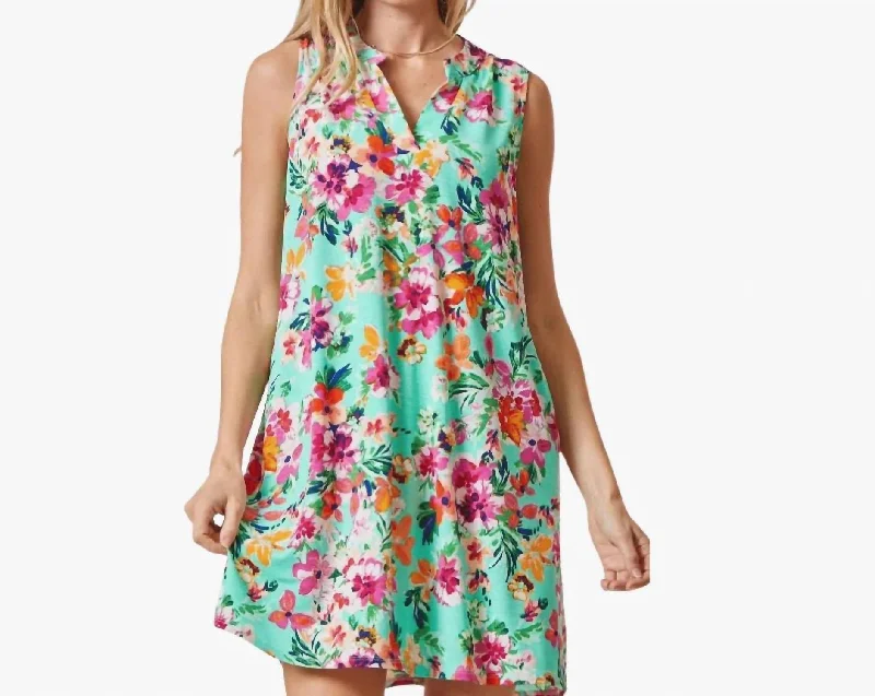 Lizzy Tank Dress In Mint Floral