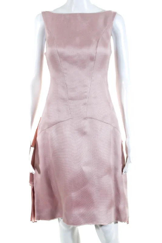 Rafael Cennamo Womens Boat Neck Hammered Silk Pleated Trim Dress Pink