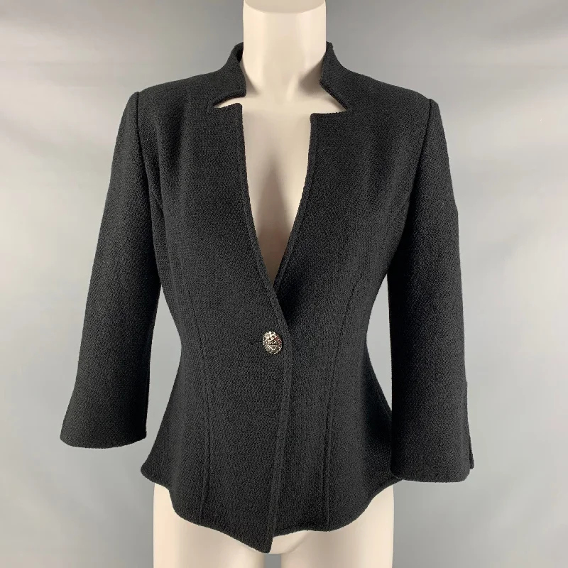 ST. JOHN Size 6 Black Wool & Rayon Single Button  Blazer