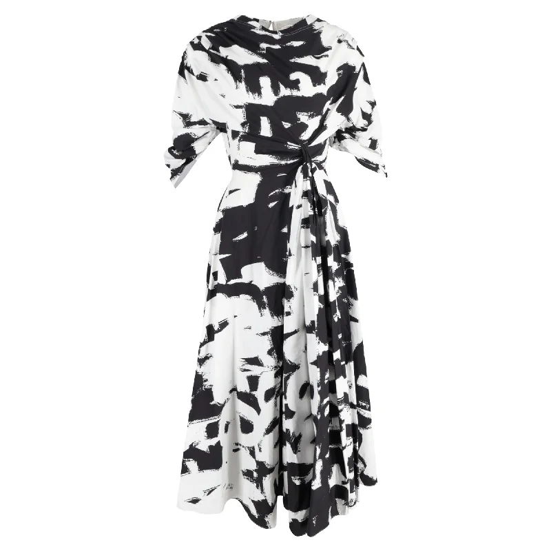 Alexander Mcqueen Printed Midi Twisted Waist Dress in Multicolor Cotton