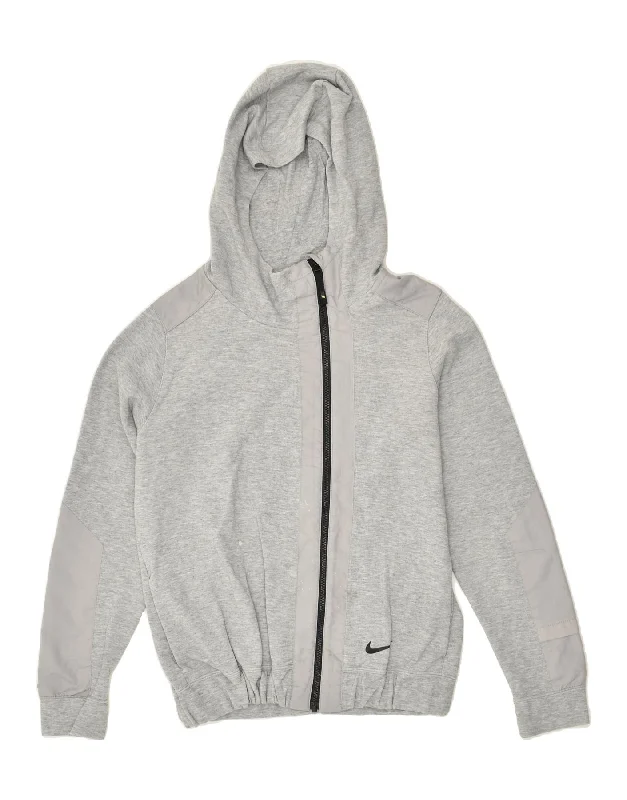 NIKE Womens Zip Hoodie Sweater UK 16 Large Grey Cotton