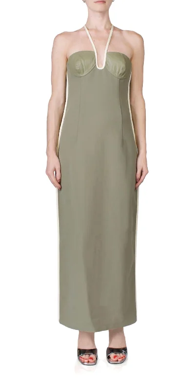 Nassia Dress In Khaki & Cream