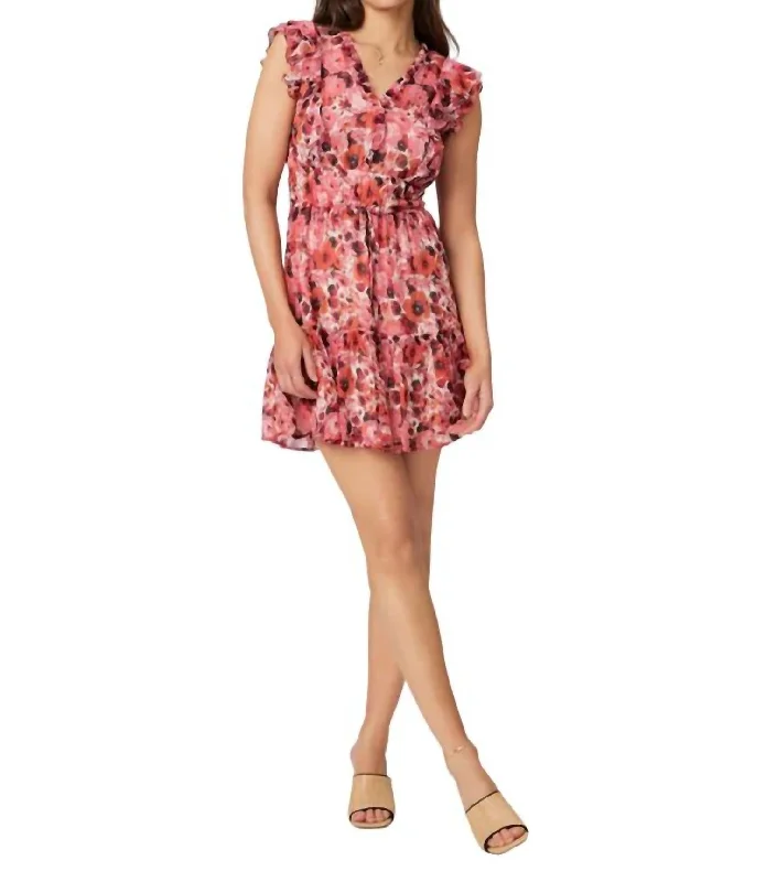 Floral Mini Dress In Red Multi