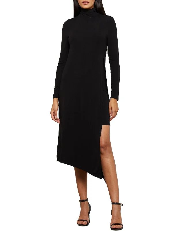 Womens Turtleneck Asymmetric Midi Dress