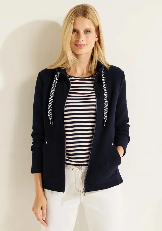 Cecil Full Zip Ribbed Sweatshirt Jacket, Navy