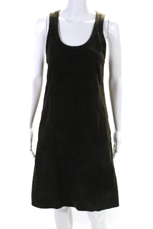 'S Max Mara Womens Sleeveless Scoop Neck Dress Leather Green