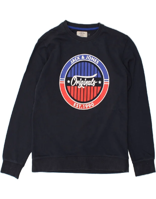 JACK & JONES Womens Graphic Sweatshirt Jumper UK 14 Medium Navy Blue