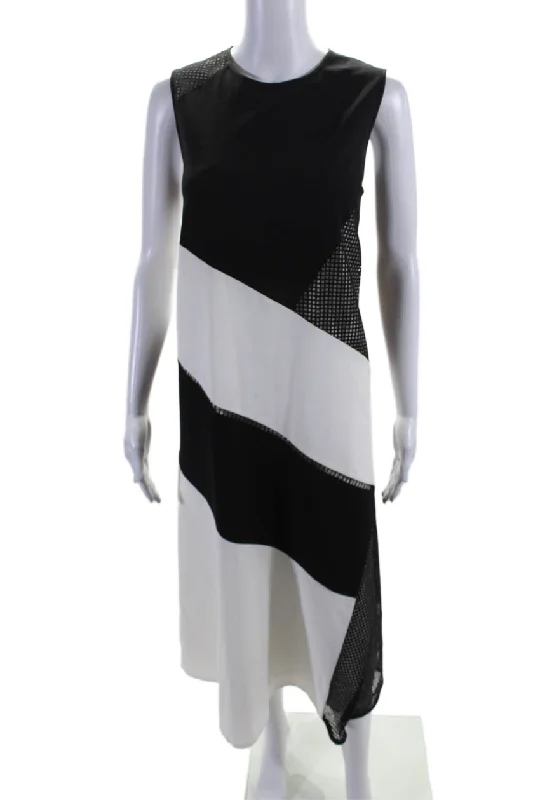 Lafayette 148 New York Womens White Black Color Block A-Line Dress