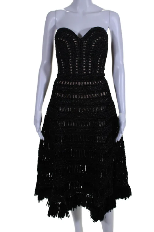 Oscar de la Renta Womens Raffia Sweetheart Zipped Textured Dress Black