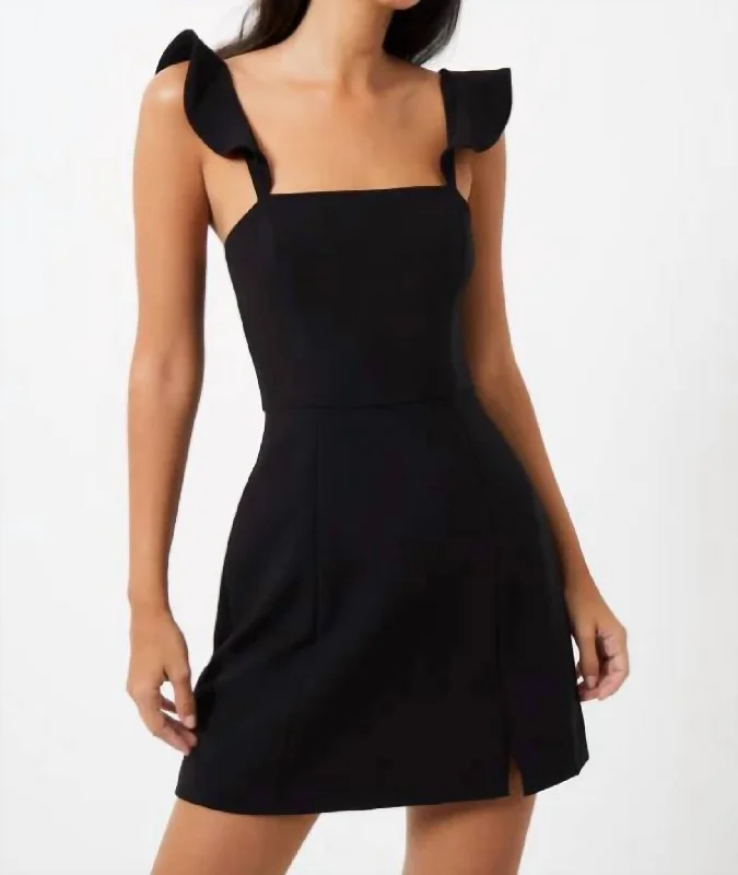 Whisper Ruffle Strap Dress In Black