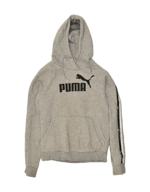 PUMA Womens Graphic Hoodie Jumper UK 8 Small Grey Cotton