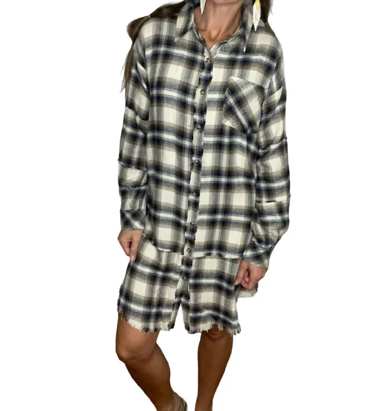 Raelynn Plaid Shirket/dress In Beige Multi