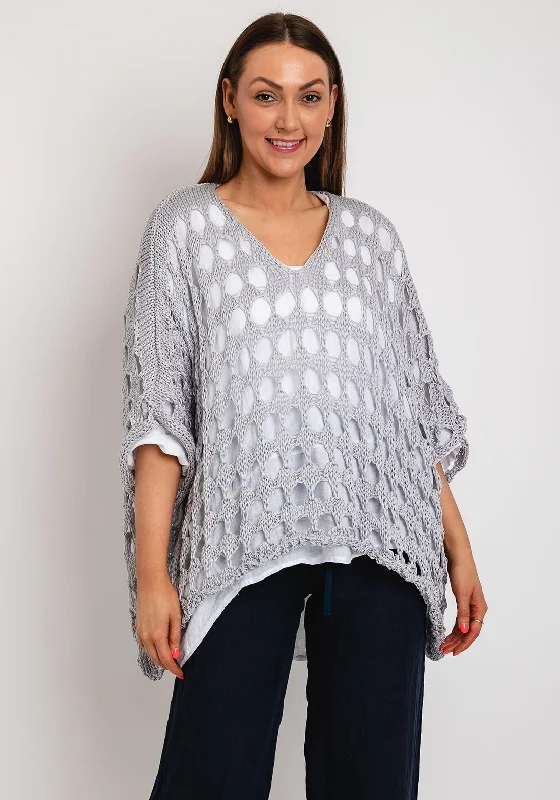 The Serafina Collection One Size Crochet Cape, Silver