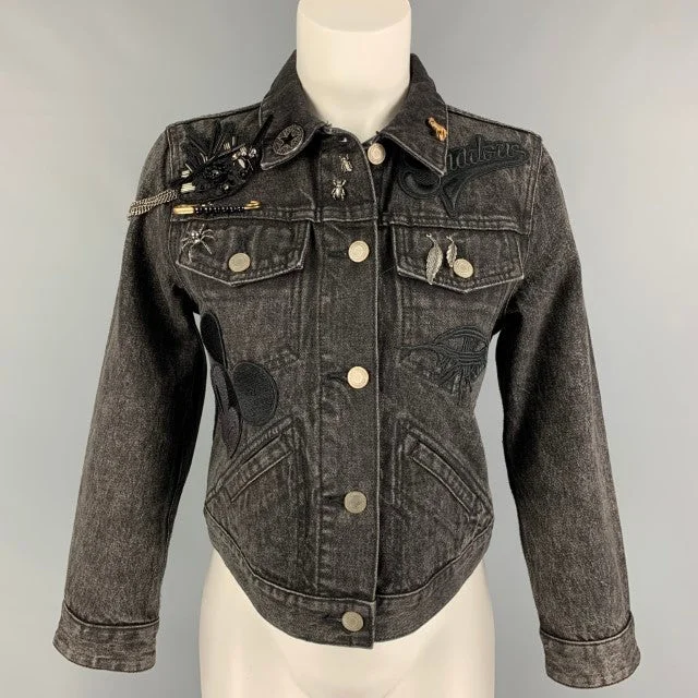 MARC JACOBS Size M Black Washed Denim Pins Cropped Jacket