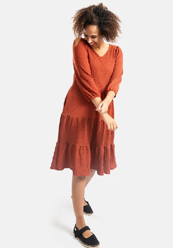 Hattie Rust Tiered Hem Dress